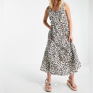 ASOS White and Black Leopard Print Midi Dress